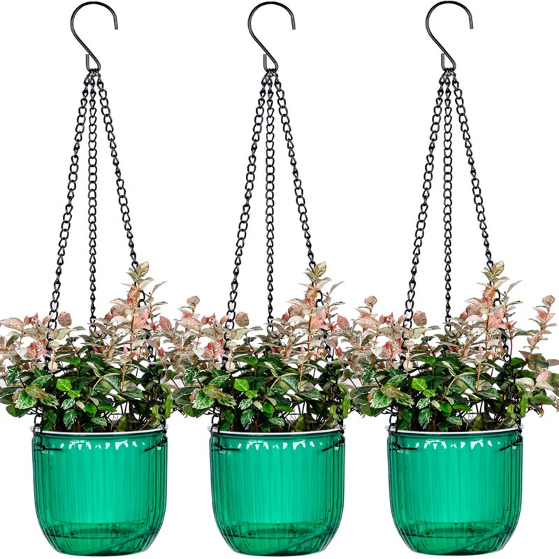 Josteve 4.5 Inch 3 Pcs Self Watering Hanging Planter Indoor Plant Hanging Pots Drainage Holes  Outdoor Small Hanging Planters Flower Pot Basket  Visible Water Level  Plant Hanger Home Decor  Gardening - Image 1